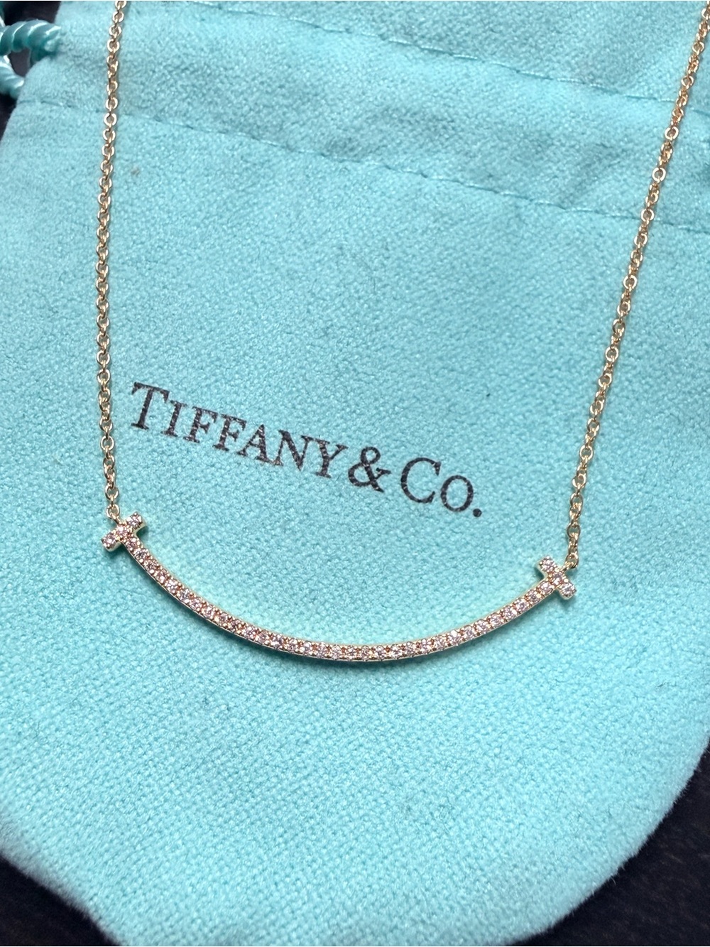 Tiffany & Co. 18k Yellow Gold T Smile Pendant with Diamonds Small Size w/ Pouch - Picture 2 of 6
